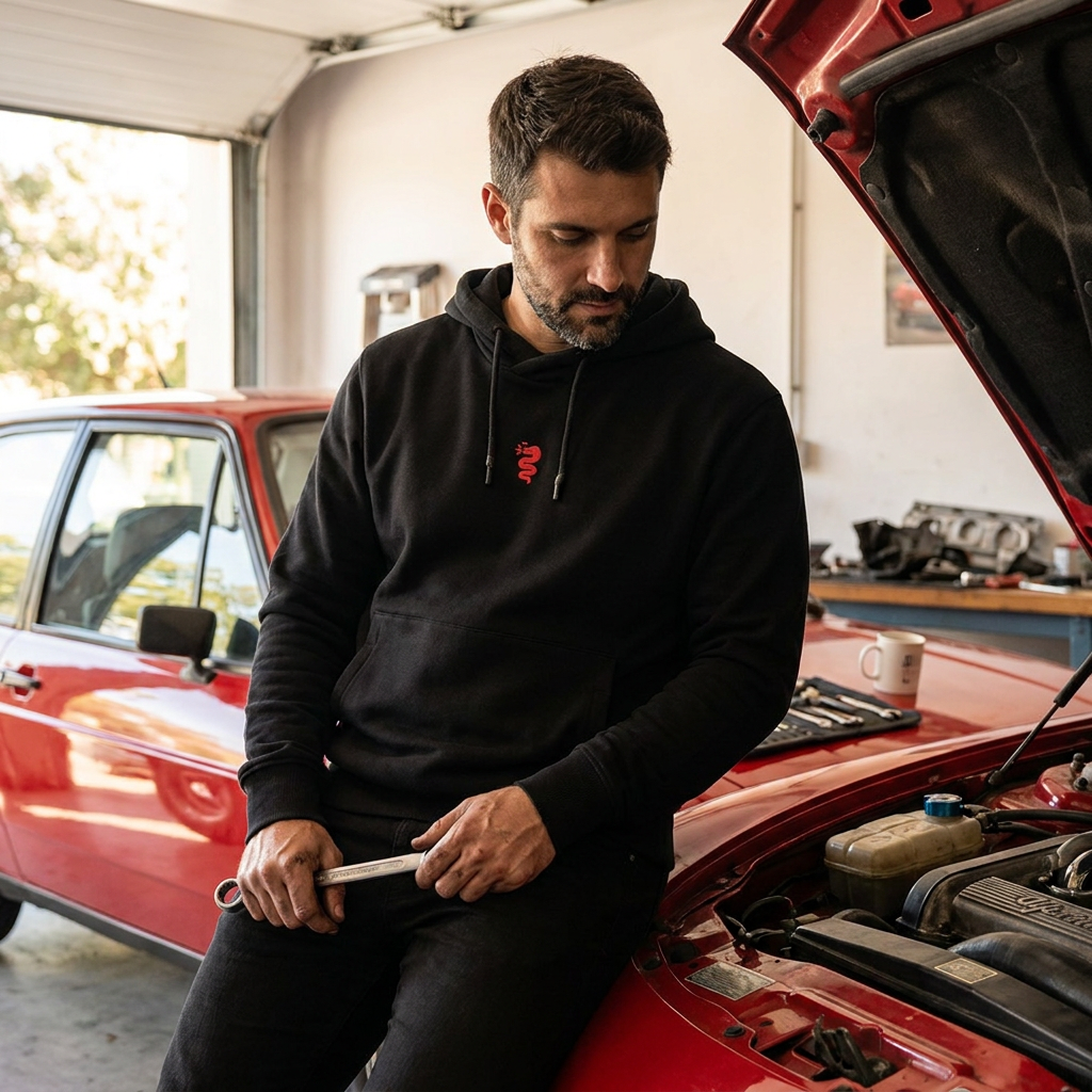 Mikina Alfa Romeo s kapucou černá s logem hada