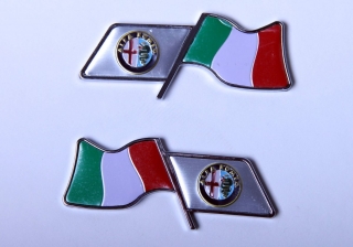 Hliníkové samolepky s logem Alfa Romeo s italskou vlajkou